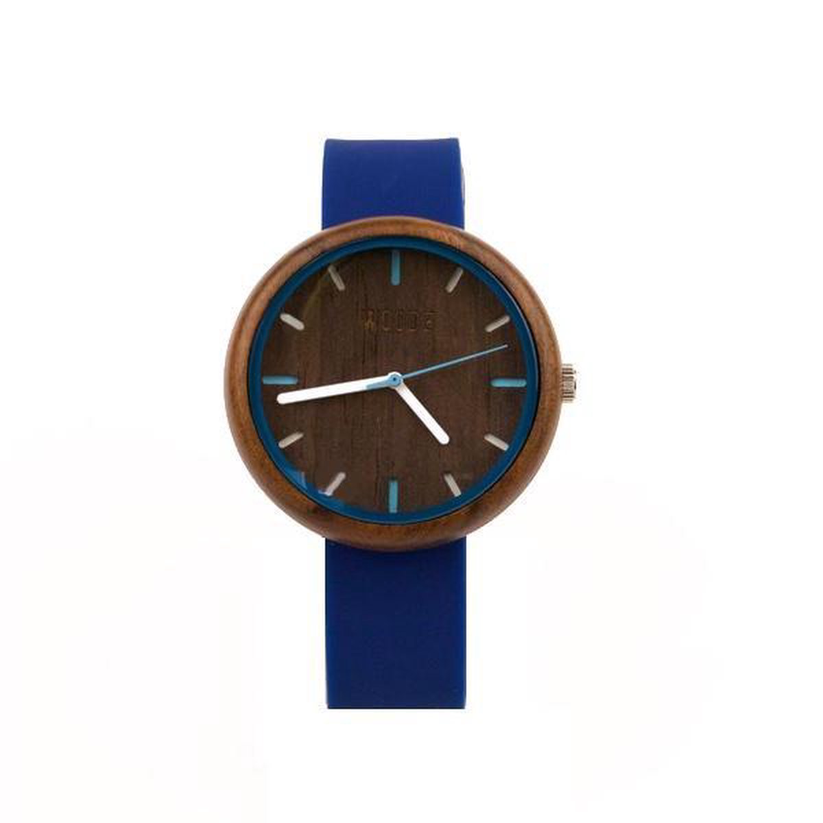 Woodzstyle® | collectie Musa| Houten horloge Amy Blue| houten herenhorloge | houten dameshorloge |hoogwaardig Quartz uurwerk | ⌀ 37,5 mm |blauw siliconen horlogebandje | geleverd in houten giftbox | cadeautip