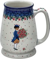 Bierpul- Bier- Mok- Beker- Handgemaakt- Handmade- Keramiek- Aardewerk- Bunzlau- Groot- Handpainted- Handbeschilderd- Prins