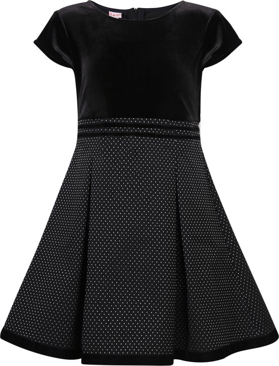 La V Feestelijke jurk met fluwele en stippen - Zwart 158 | bol.