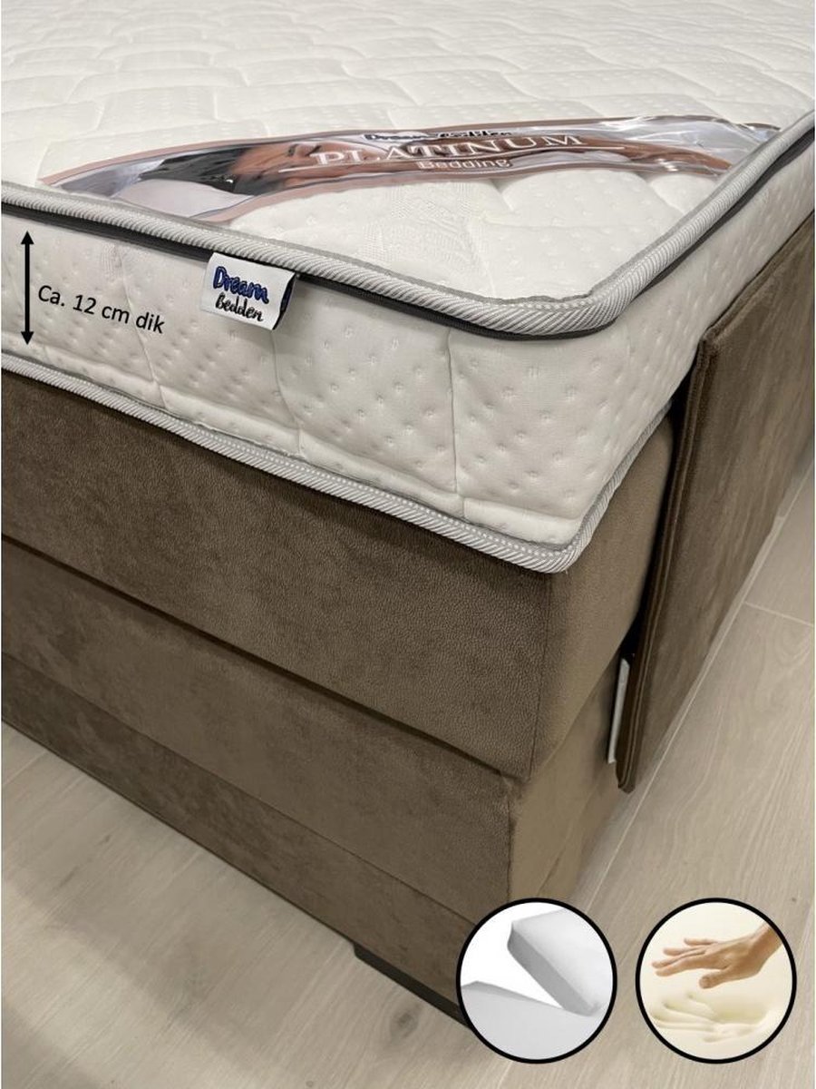 dreambedden Splittopper Platinum 160x200 - 12 cm dik - Bamboo Hoes - Nasa Traagschuim - Topdekmatras Split wit