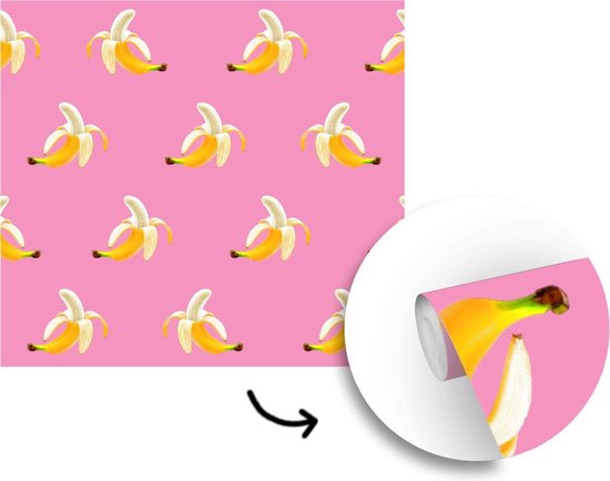 Behang - Fotobehang Banaan - Patroon - Roze - Breedte 350 cm x hoogte 350 cm