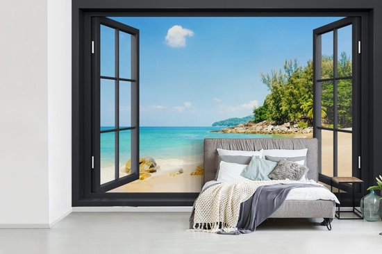 Papier peint - Papier peint photo peint Transparent - Plage - Zwart - Largeur 330 cm x hauteur 220 cm