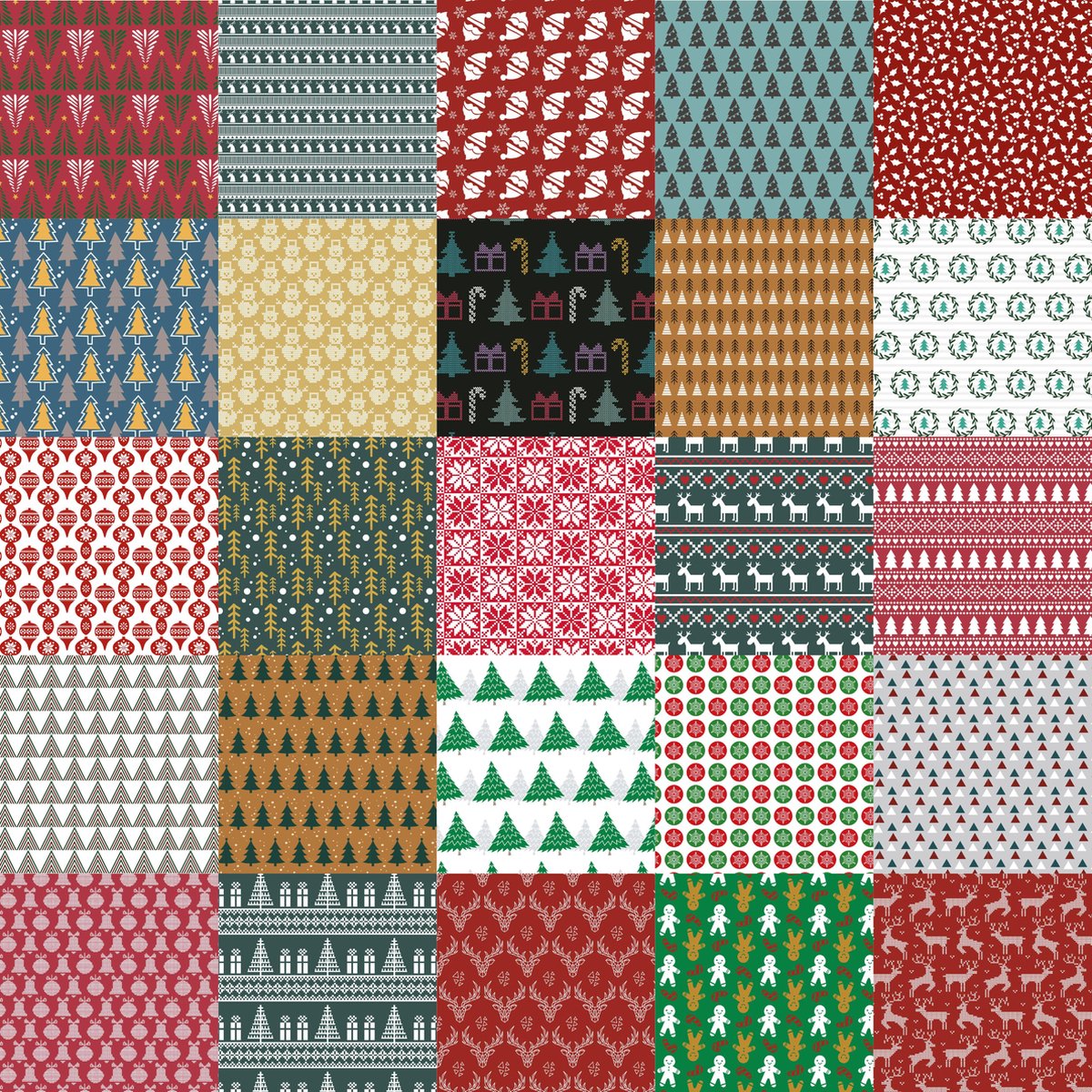 Kerstkaarten 50 stuks | patroon | A6-formaat | enkele kaart met 25 verschillende designs
