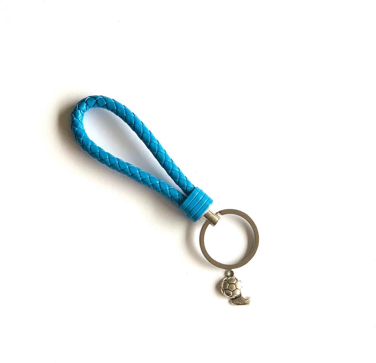 Sleutelhanger - Licht Blauw - Voetbal - Soccer - Bal - Voetbalschoen - Sport - Hanger - Leer - Kleur - Sportsieraad - Sieraad - Sportsieraden - Sieraden - Team - Teamkado