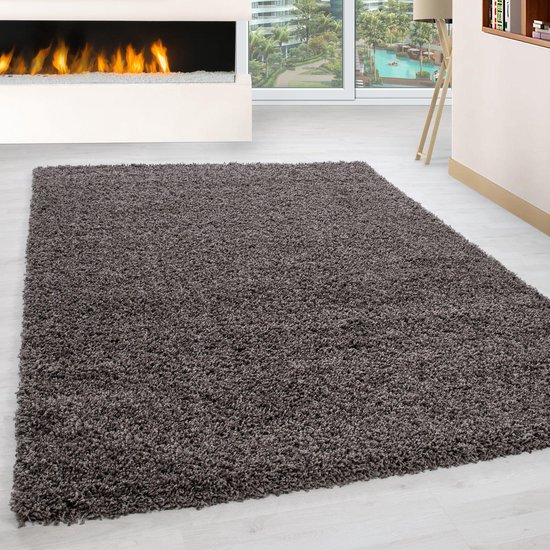 Tapis Taupe à poils longs - 80x250cm - Moderne - Salon - Salon - Chambre -  Salle à manger | bol.com