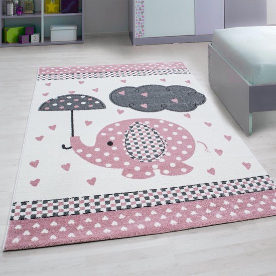 Kindertapijt Hartjes Regen Roos Vloerkleed - 160x230- Kinderkamer - Babykamer - Baby - Kids - Jongens en Meisjes - Kinderen