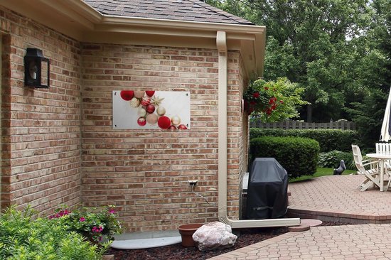 Poster jardin Hiver - Boules de Noël - Rouge - 80x40 cm - Décoration murale extérieur - Poster jardin - Toile jardin - Poster clôture - Tableau jardin