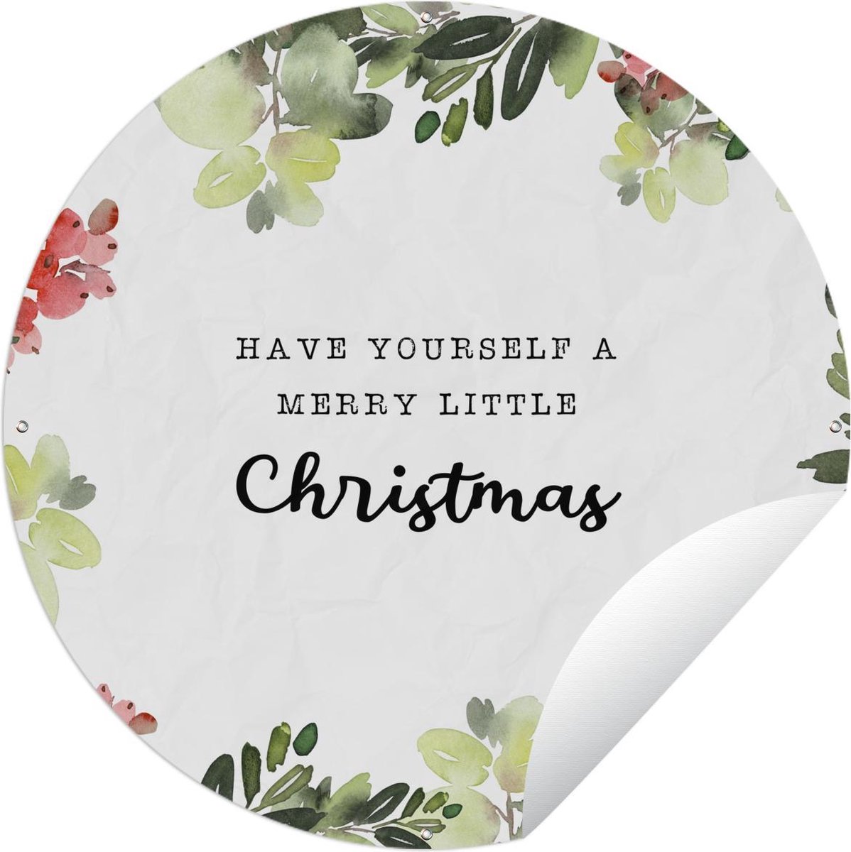 Moderne ronde kersttuinposter met waterverf quote, 90x90 cm, geschikt voor buiten, van GreatGardenPosters.