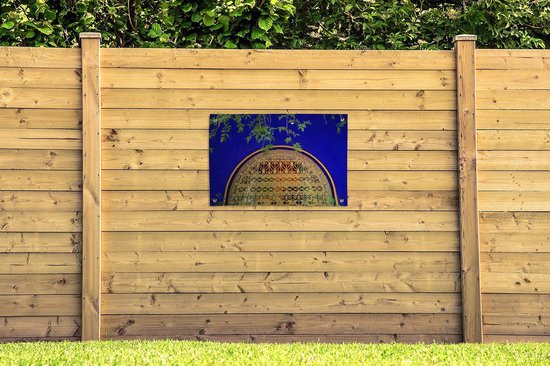 Affiche de jardin Jardin Majorelle - Maison peinte en bleu dans le jardin marocain Majorelle 90x60 cm - Toile de jardin / Toile d'extérieur / Peintures d'extérieur (décoration de jardin)