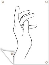 Tuinschilderij Abstracte line art van een hand met gebogen vingers - 60x80 cm - Tuinposter - Tuindoek - Buitenposter