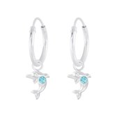 Joy|S - Zilveren dolfijn bedel oorbellen - kristal blauw - oorringen