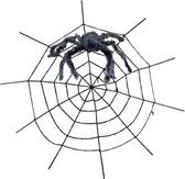 Halloween Horror decoratie groot spinnenweb 150 cm met spin - Halloween/spookhuis thema versiering