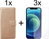 iPhone 13 Pro hoesje bookcase goud apple wallet case portemonnee hoes cover hoesjes - 3x iPhone 13 Pro screenprotector