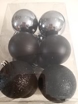 Zwarte kerstballen 12 stuks - 3 varianten in verpakking - 6 cm - onbreekbaar