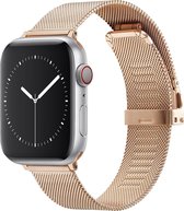 Geschikt voor Apple Watch bandje 42 / 44 / 45 mm - Series 1 2 3 4 5 6 7 SE - Smartwatch iWatch horloge band - 42mm 44mm 45mm - Fungus - RVS metaal - Milanese - Rosegoud