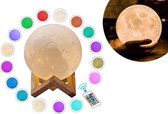 Vlectro Maanlamp - 3D LED Nachtlamp - 16 Kleuren - Ø 15 cm - Dimbaar & Draadloos