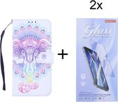 Bookcase Geschikt voor: Samsung Galaxy A32 4G hoesje met print - Elephant 3D met 2 stuks Glas Screen protector
