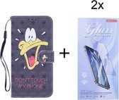 Oppo Find X2 Pro Bookcase hoesje met print - Don't Touch My Phone Duck 3D met 2 stuks Glas Screen protector