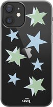 Green Stars - iPhone Transparant Case - Doorzichtig hoesje geschikt voor iPhone 12 hoesje - Ster design sterren - Transparant