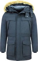 Enos Lange Heren Parka Jas - Met Faux bontkraag - Donkerblauw Heren Winterjas Heren Jas Maat L