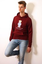 Indigo Island Amsterdam – ESSENTIAL Hoodie – Sweater met Capuchon – 100% biologisch -  Signature Teddy beer in denim outfit – Burgundy Rood- Maat M