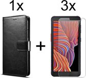 Samsung Xcover 5 Hoesje - Samsung Galaxy Xcover 5 hoesje bookcase met pasjeshouder zwart wallet case portemonnee book case cover - 3x Samsung Xcover 5 Screenprotector