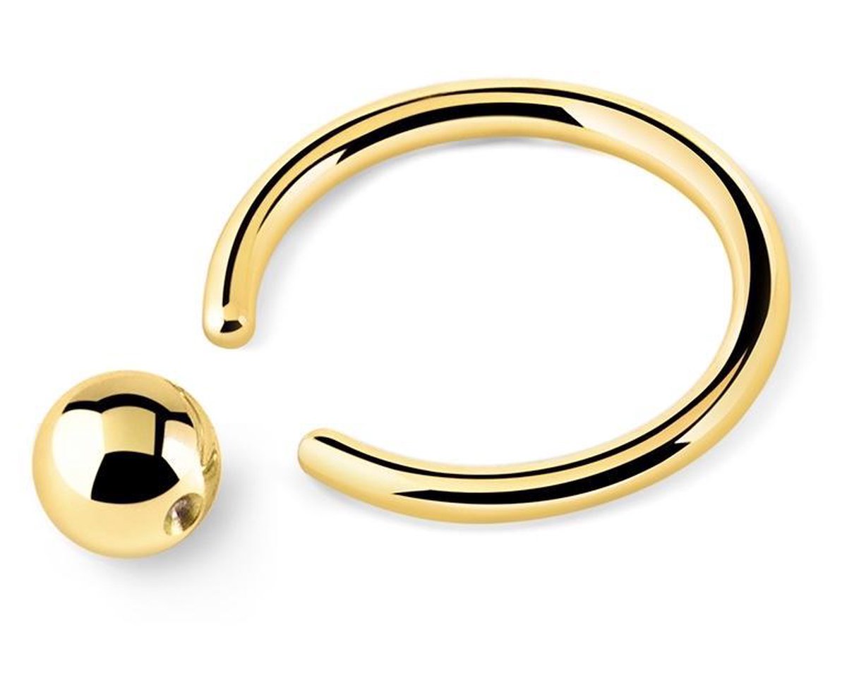 Goudkleurige Titanium 6 mm Ball closure ring 1,2. RH-Jewelry