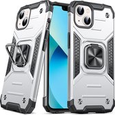 Hoesje Geschikt voor iPhone 13 Pro Max - Heavy Duty Armor Hoesje met Kickstand ringhouder – Zilver