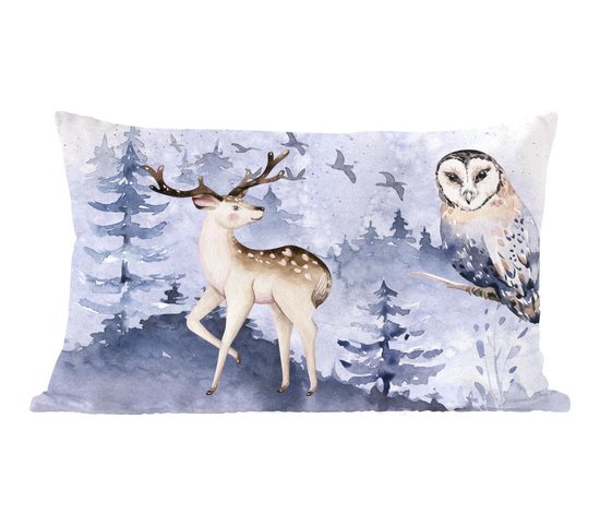 Sierkussens - Kussentjes Woonkamer - 50x30 cm - Winter - Bos - Uil - Hert - Kerstversiering - Kerstdecoratie voor binnen - Woonkamer