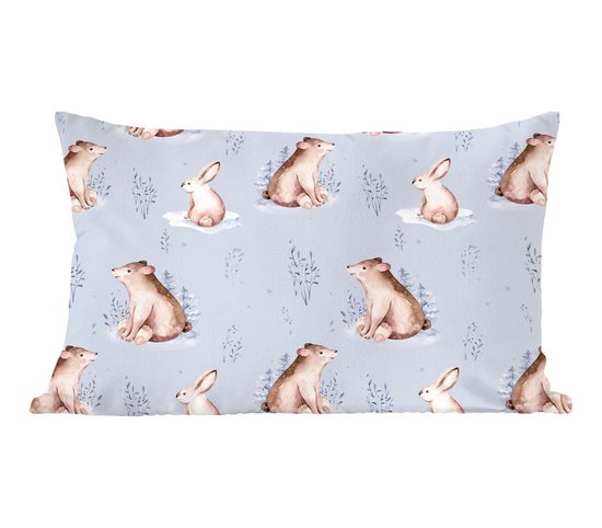Sierkussens - Kussentjes Woonkamer - 50x30 cm - Winter - Patronen - Konijn - Beer - Kerstversiering - Kerstdecoratie voor binnen - Woonkamer