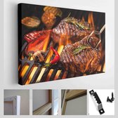 Onlinecanvas - Schilderij - Biefstuk De Grill Met Vlammen Art Horizontaal - Multicolor - 40 X 30 Cm