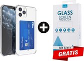 Crystal Backcase Shockproof Met Pasjeshouder Hoesje iPhone 11 Pro Max Transparant - Gratis Screen Protector - Telefoonhoesje - Smartphonehoesje