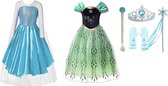 Prinsessenjurk meisje - Anna groene verkleedjurk - Het Betere Merk - Elsa jurk - 2 x verkleedjurk - Carnavalskleding kinderen - Prinsessen Verkleedkleding - 122/128 (130) - Cadeau meisje - Prinsessen speelgoed - Kleed