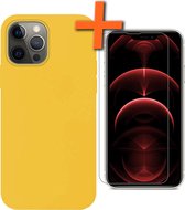 iPhone 13 Pro Max Hoesje Siliconen Case Met Screenprotector Met Dichte Notch - iPhone 13 Pro Max Hoes Siliconen Cover Met Beschermglas - Geel