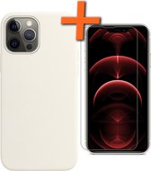 iPhone 13 Pro Hoesje Siliconen Case Met Screenprotector Met Dichte Notch - iPhone 13 Pro Hoes Siliconen Cover Met Beschermglas - Wit