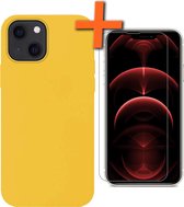 iPhone 13 Mini Hoesje Siliconen Case Met Screenprotector Met Dichte Notch - iPhone 13 Mini Hoes Siliconen Cover Met Beschermglas - Geel