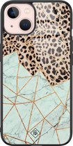 iPhone 13 hoesje glass - Luipaard marmer mint | Apple iPhone 13  case | Hardcase backcover zwart