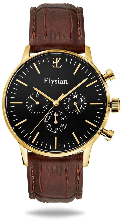 Elysian - Montres pour Homme - Cuir Croco Goud - Étanche - Saphir Sans Rayures - 43mm