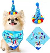 Honden verjaardagset 2-delig It's my Birthday blauw met feestmuts en bandana - verjaardag - hond - birthday - bandana - puntmuts