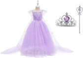 Prinsessenjurk meisje - Verkleedkleding meisje - Carnavalskleding - Paarse jurk - Het Betere Merk - 128/134 (140) - Kroon - Tiara - Toverstaf - Cadeau meisje - Prinsessen speelgoed