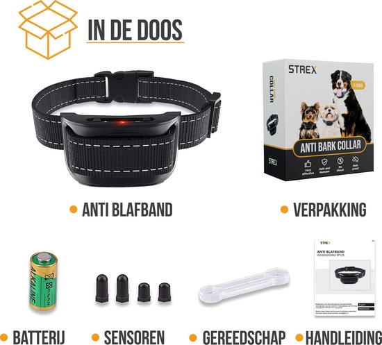 Strex Anti Blafband voor Honden - 3-60KG - Zonder Schok - Vibratie en Audio - Anti Blaf Band - Strex