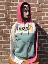 blonT-Hoodie-100% Katoen- oud roze/wit/zeegroen-maat XL