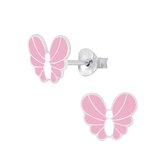 Joy|S - Zilveren vlinder oorbellen - 8 x 7 mm - zacht roze wit