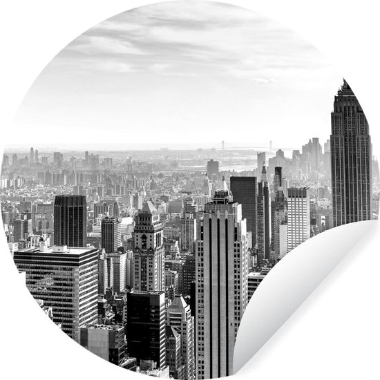 WallCircle - Muurstickers - Behangcirkel - De Empire State Building van New York - zwart wit - 50x50 cm - Muurcirkel - Zelfklevend - Ronde Behangsticker