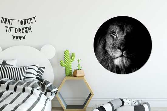 Cercle de papier peint - Lion - Animal - Zwart - noir et blanc - 100x100 cm - Cercle mural XXL