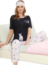 Damespyjama | Katoen | korte mouw | Lange pyjamabroek 2-delige set | Maat XL |MARINEBLAUW