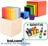 CRISPY | Regenboog Combinatie Set | Open Ended Play! | Montissori Speelstenen | Educatief Speelgoed | Leonardo's Bruggenbouw Set | Regenboog Kubussen | met GRATIS Regenboog Vrienden 12 stuks