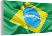 Wanddecoratie Metaal - Aluminium Schilderij Industrieel - Close-up van de vlag van Brazilië - 160x80 cm - Dibond - Foto op aluminium - Industriële muurdecoratie - Voor de woonkamer/slaapkamer