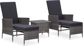 Decoways - 3-delige Loungeset met kussens poly rattan grijs