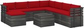 Decoways - 9-delige Loungeset pallet met kussens massief grenenhout